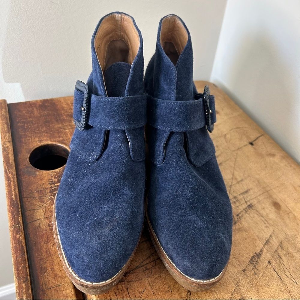 Jack Rogers 7 Navy Blue Suede Wedge Ankle Boots Preppy Retro Glam Hippie Classy - Picture 3 of 10